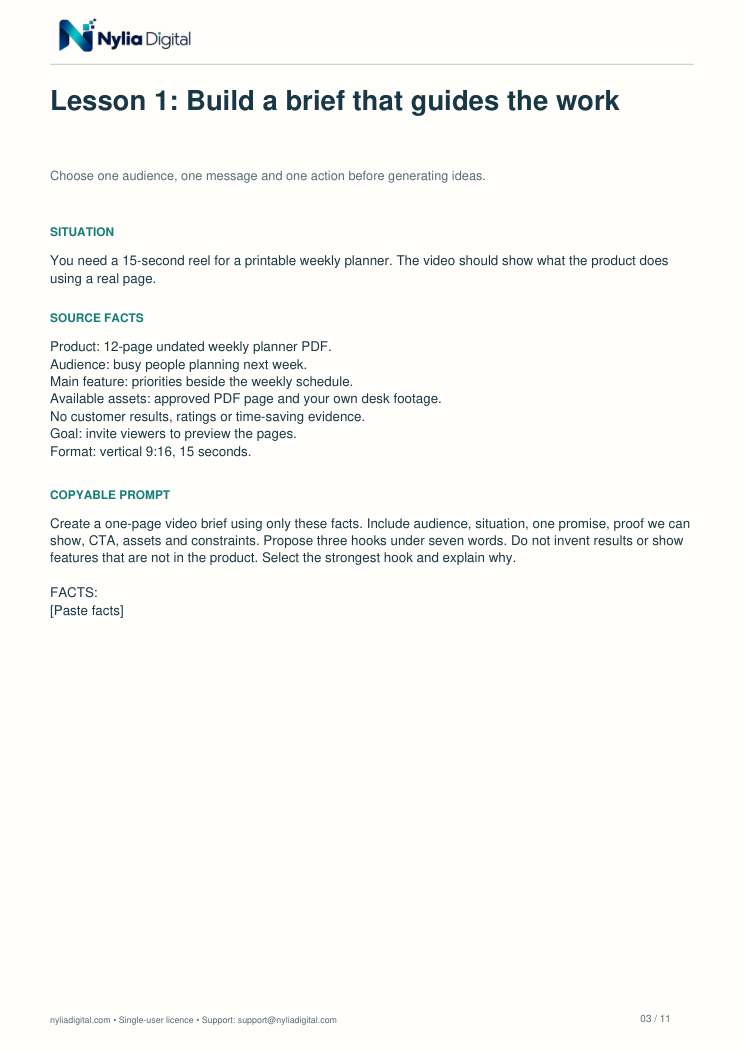 AI Reels: Brief to Storyboard: actual included page 3 from ai-reels-workshop-Guide.pdf