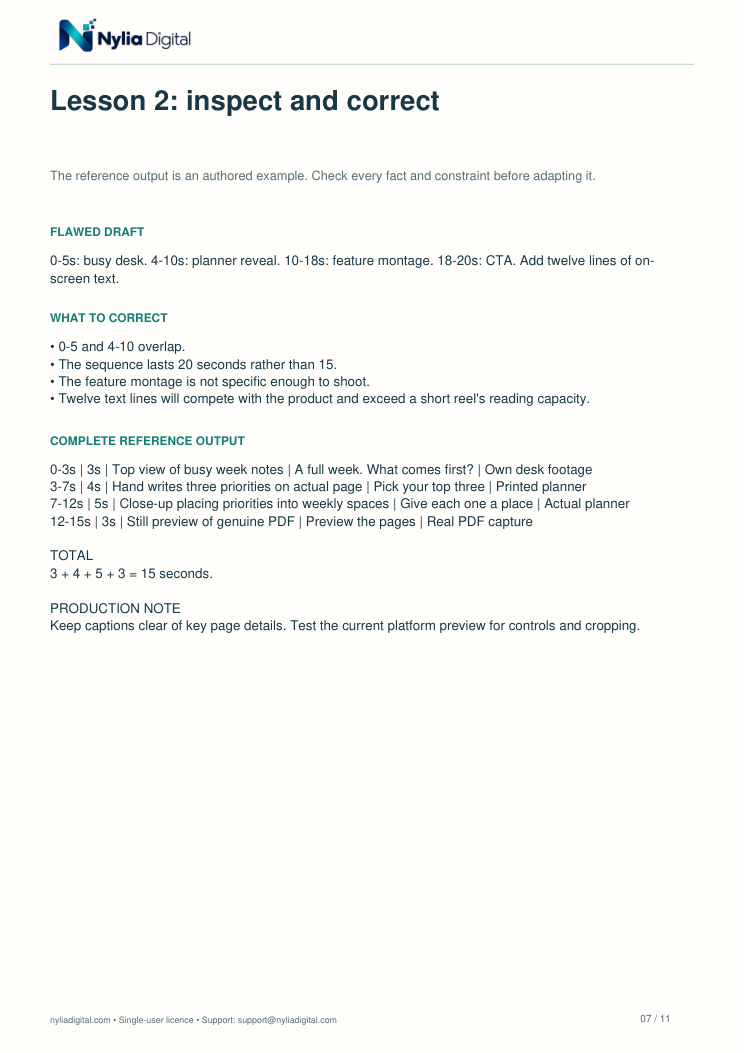 AI Reels: Brief to Storyboard: actual included page 7 from ai-reels-workshop-Guide.pdf
