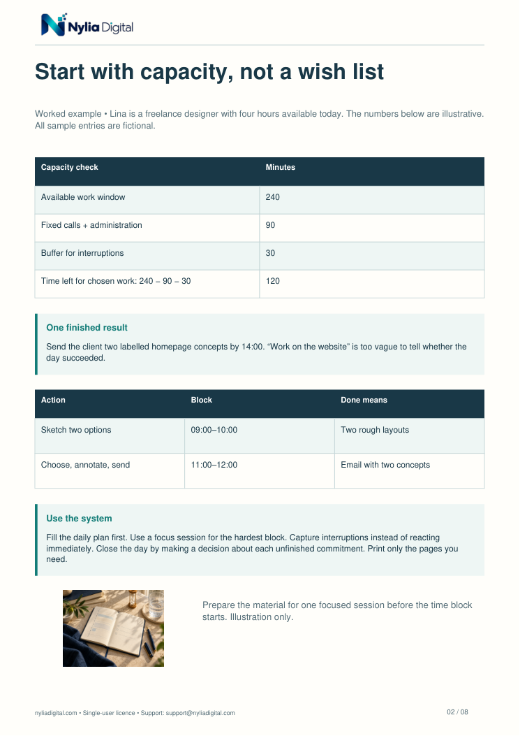 The Nylia Planning Collection: actual included page 2 from daily-focus-agenda-EN-A4.pdf