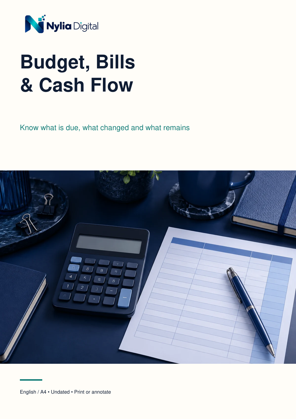 Budget, Bills & Cash Flow — actual Nylia Digital cover