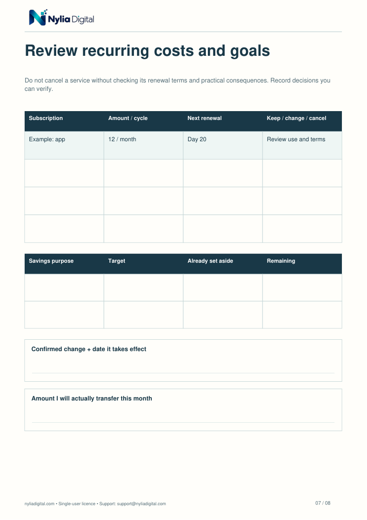 Budget, Bills & Cash Flow: actual included page 7 from budget-bills-planner-EN-A4.pdf