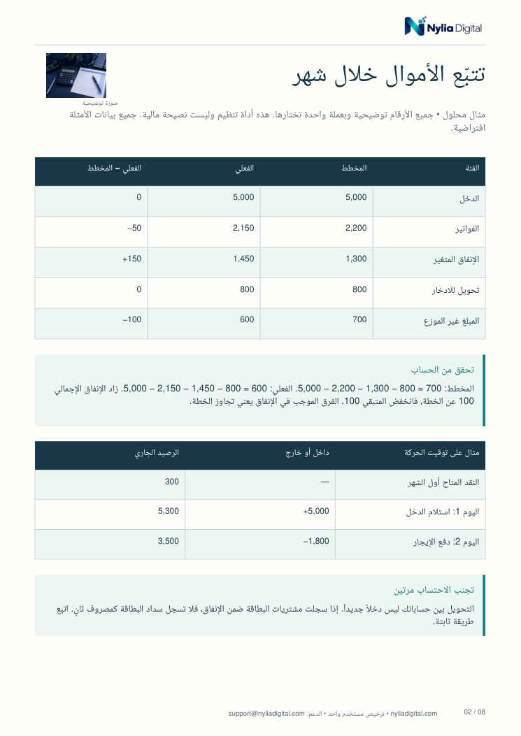 Budget, Bills & Cash Flow: actual included page 2 from budget-bills-planner-AR-A4.pdf