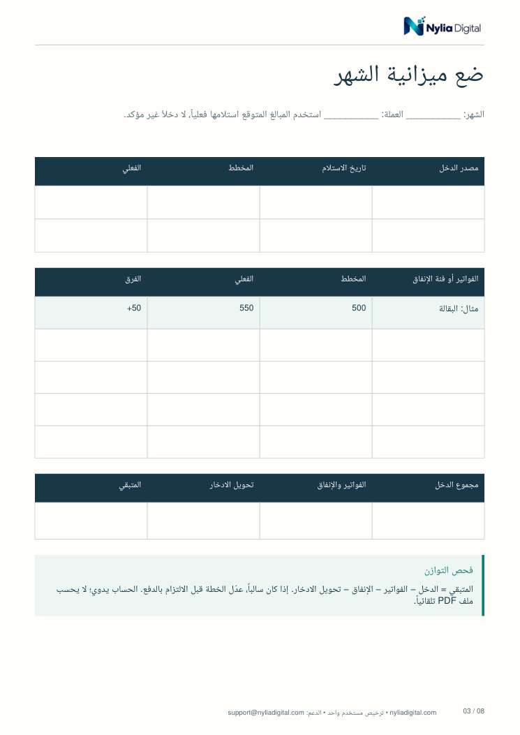Budget, Bills & Cash Flow: actual included page 3 from budget-bills-planner-AR-A4.pdf