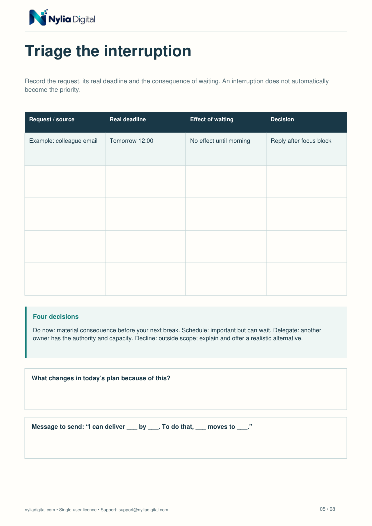 Daily Focus & Reset: actual included page 5 from daily-focus-agenda-EN-A4.pdf