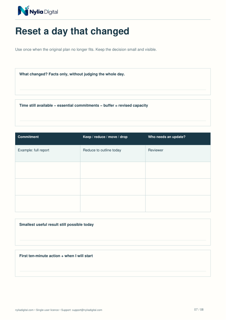Daily Focus & Reset: actual included page 7 from daily-focus-agenda-EN-A4.pdf