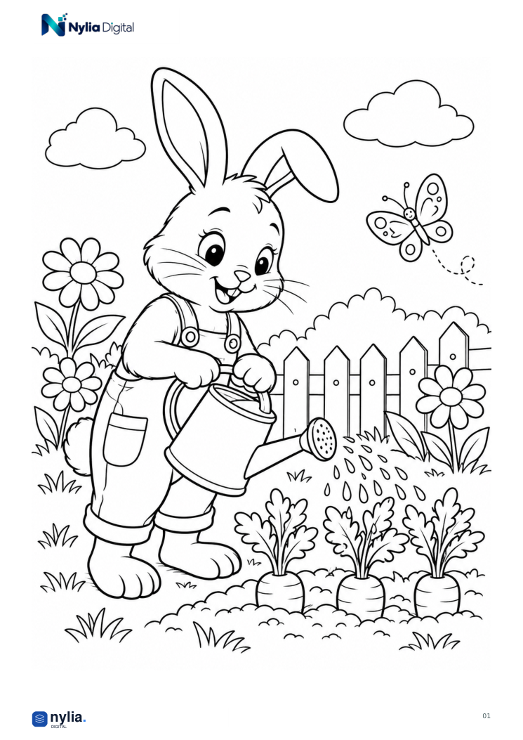 Garden Friends: 6 Printable Colouring Scenes: actual included page 3 from Nylia-Digital-Garden-Friends-A4.pdf