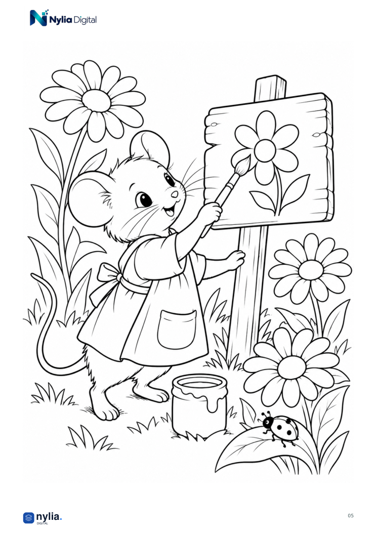 Garden Friends: 6 Printable Colouring Scenes: actual included page 7 from Nylia-Digital-Garden-Friends-A4.pdf