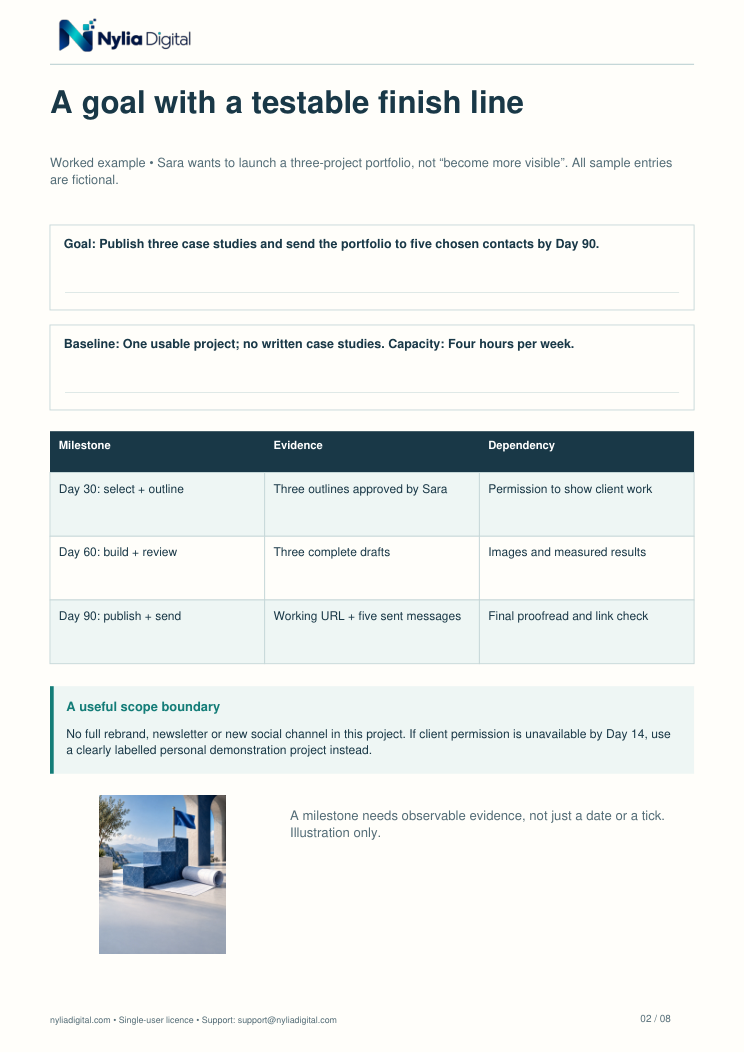 90-Day Project Map: actual included page 2 from ninety-day-goals-EN-A4.pdf