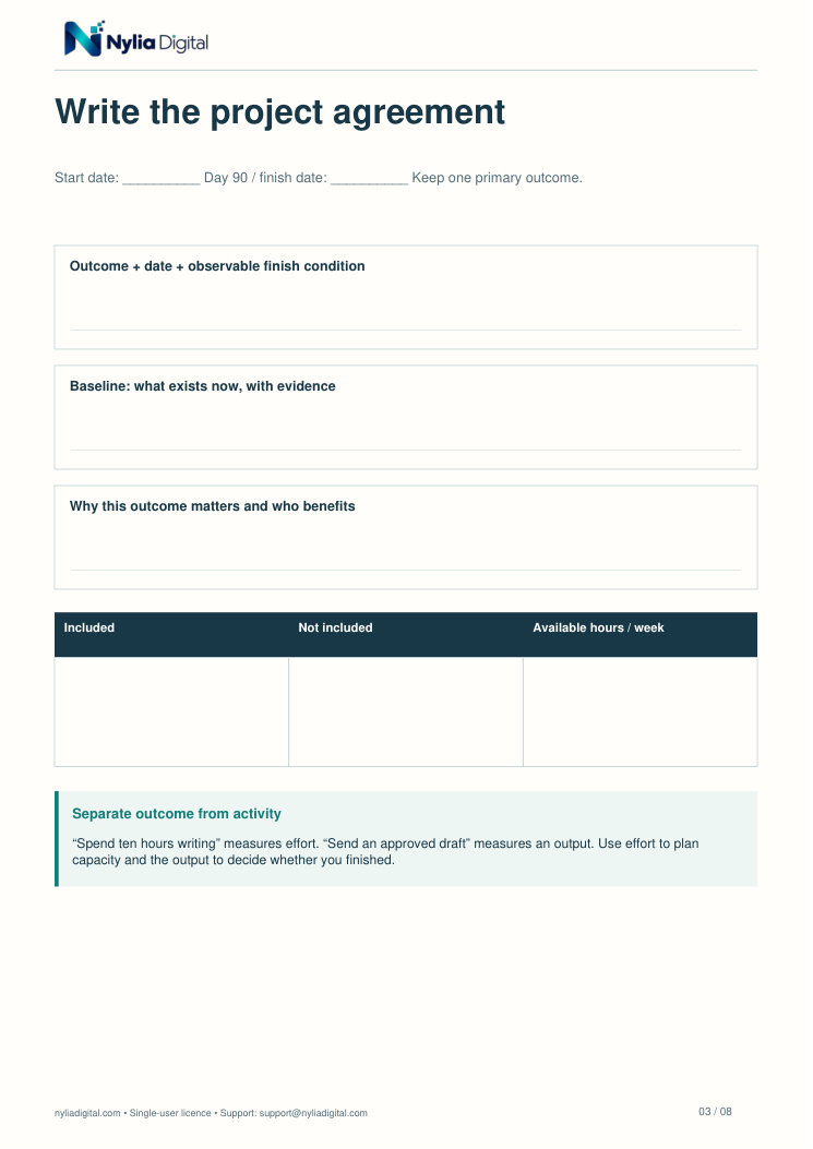 90-Day Project Map: actual included page 3 from ninety-day-goals-EN-A4.pdf