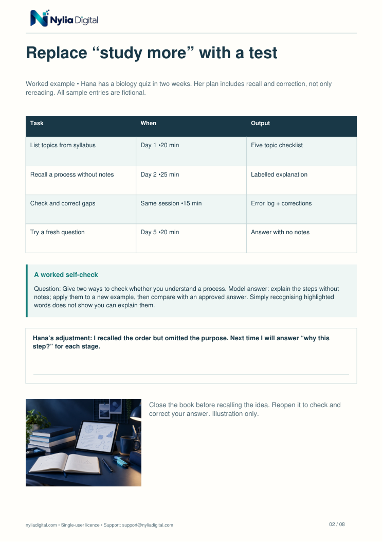 Study, Recall & Review: actual included page 2 from student-study-planner-EN-A4.pdf