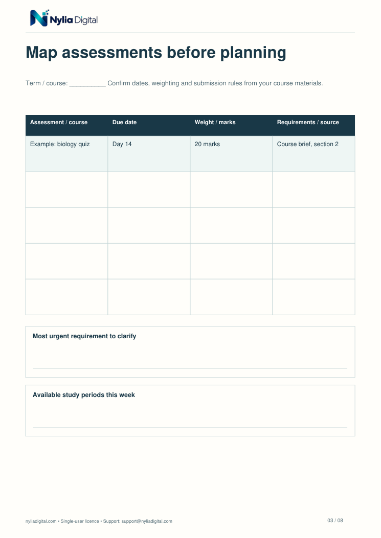 Study, Recall & Review: actual included page 3 from student-study-planner-EN-A4.pdf