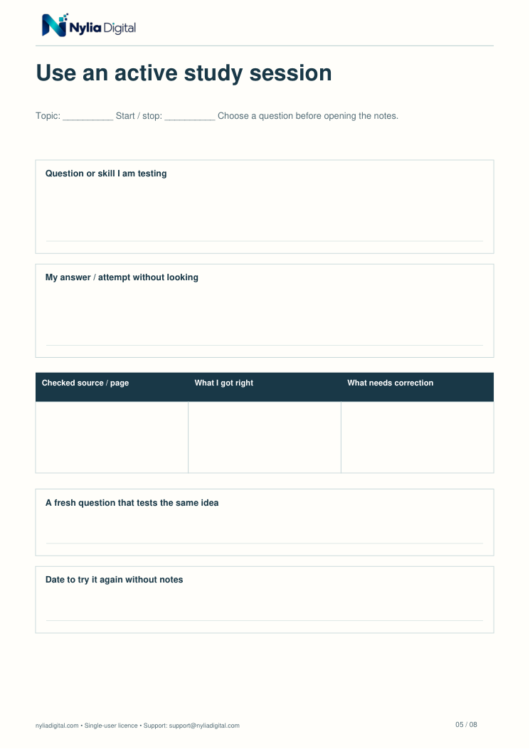 Study, Recall & Review: actual included page 5 from student-study-planner-EN-A4.pdf