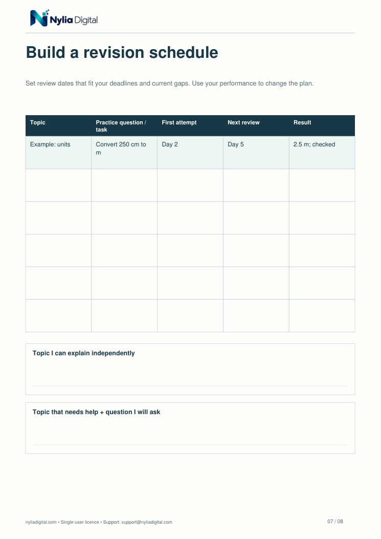 Study, Recall & Review: actual included page 7 from student-study-planner-EN-A4.pdf