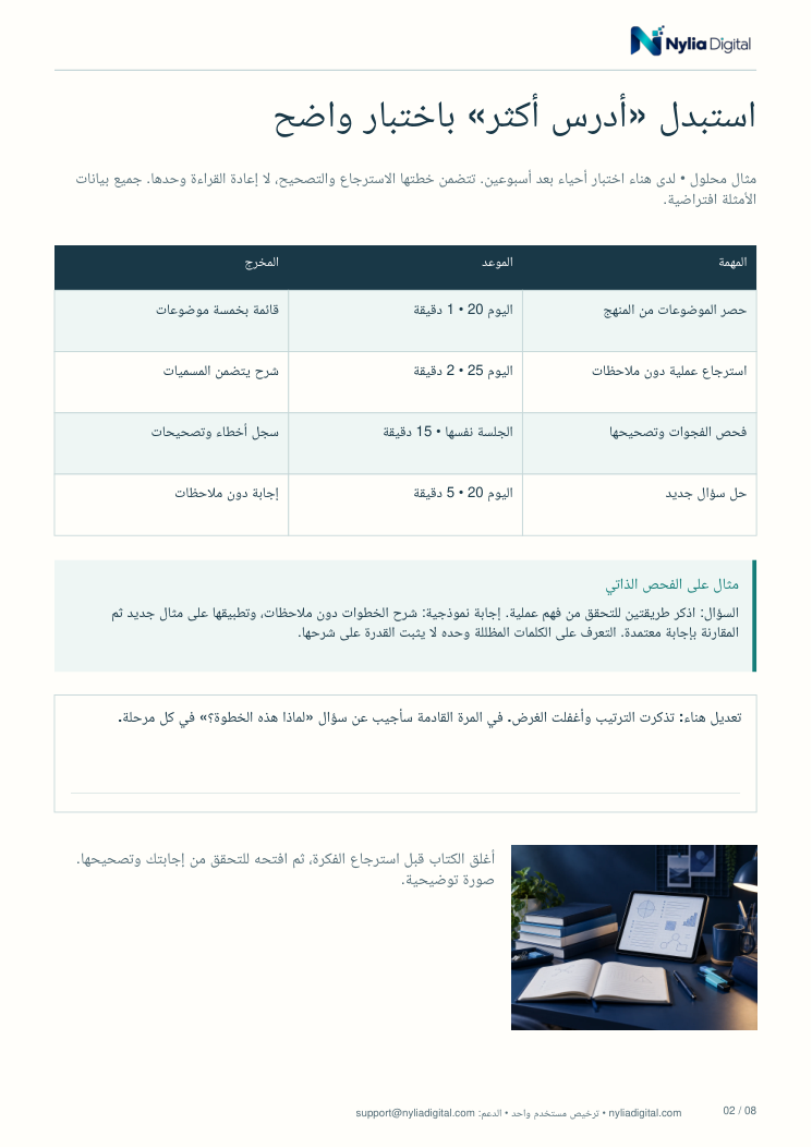 Study, Recall & Review: actual included page 2 from student-study-planner-AR-A4.pdf